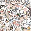60 Cartoon Cat and Rabbit Doodle Stickers Trolley Box Water Cup Diary Waterproof DIY Stickers