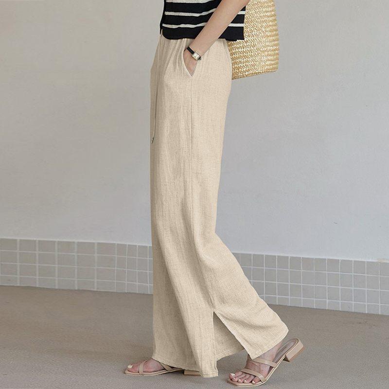 Spring and Summer New Cotton Hemp Loose Elastic Waist Women's Wide Leg Pants