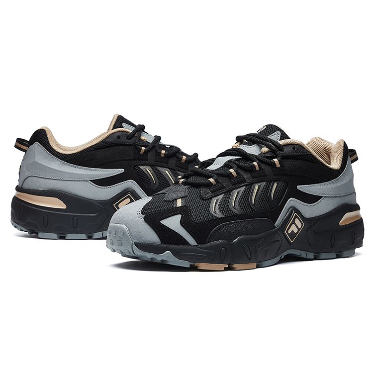 Fila Predator 1 Mesh Fabric Synthetic Leather Round Toe Sports Durable Lightweight Low Top Casual Shoes Men Casual Shoes Black Gray F12M031127FBG