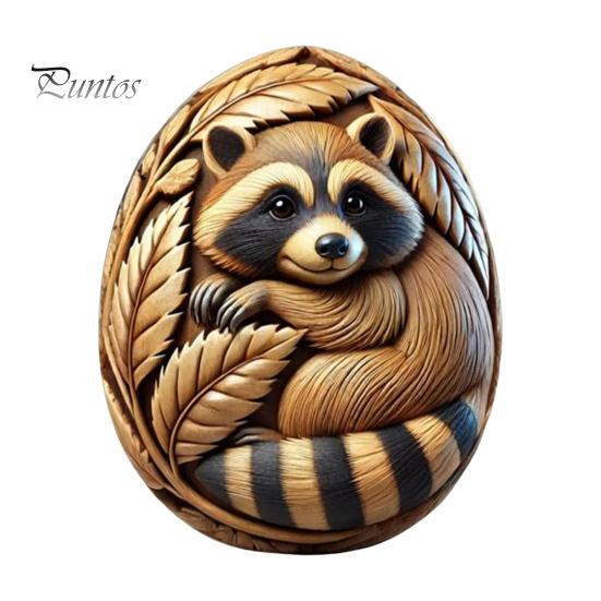 Animal Easter Carving Craft Egg Wooden Owl Squirrel Monkey Animals Carved Eggs for Home Tiered Tray Table Decor