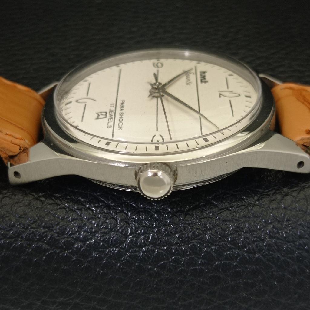 HAND-WINDING VINTAGE HMT JANATA INDIAN MENS WHITE COLOR DIAL WATCH A700070-5 R201-a700070