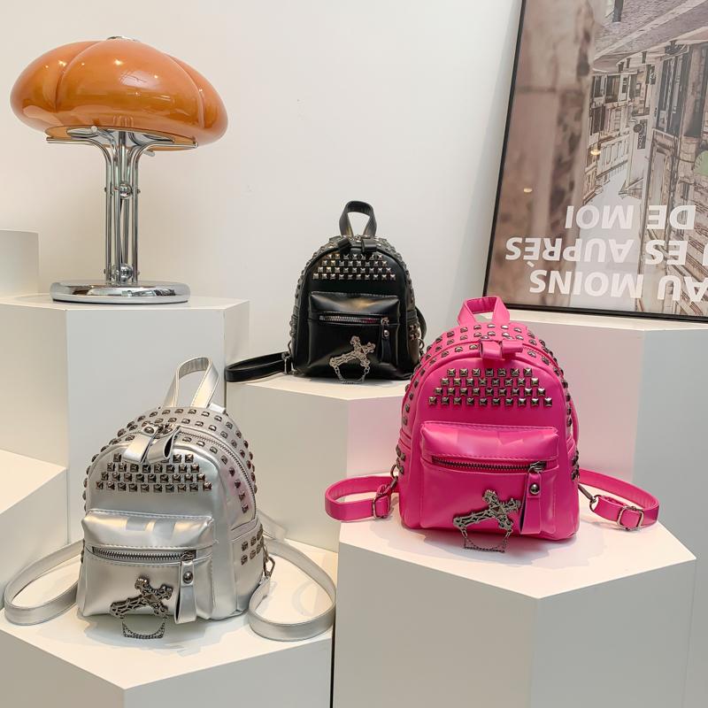High-quality Studded Backpack for Women  Rock Fashion Bag  Youth Bag