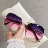 Retro Oversized Frame UV400 Sunglasses Women Vintage Fashion Rimless Gradient Colors Lens Sunglasses