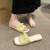 French Retro Square Head One-word Slippers Women's 2025 Summer Wear Open-toed Cool Slippers Commuting Casual Thick Heel Sandals