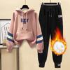 Women's Autumn Warm Plus Fleece Hooded Sweatshirt High Waist Sweatpants Casual Two-piece Suit