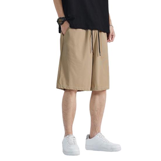 Men Shorts Adjustable Drawstring Waist Casual Trousers with Reinforced Pockets Solid Color Wide Leg Summer Sport Shorts