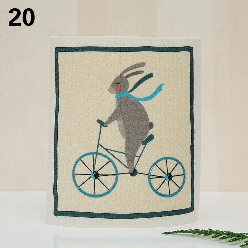 1PC Kitchen Printed Absorbent Dishcloth Cellulose Cleaning Cloths Wet Dry Household Rag Reusable