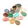 Natural Stone Pendant Drop Shaped Agates/ RoseQuartz/Tiger Eye Charms for Accessory Necklaces Jewelry Making 3.5*2.4*0.7cm