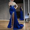 2025 European-American Blue Gold Sprinkled Spliced Evening Dress: Sexy Round Neck Long Skirt for Spring/Summer