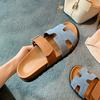 Leather Flat-bottomed Sandals with Thick Bottom and Wearing H Slippers for Women's 2025 Summer New Velcro Soft Open Toes