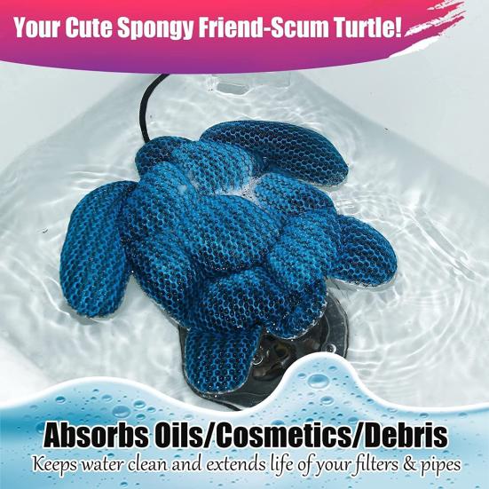 1/2Pcs Turtle Hot Tub Scum Absorber with Suction Cup Reusable Spa Hot Tub Cleaner Swimming Pool Floating Oil Absorbing Filtering Scum Sponge