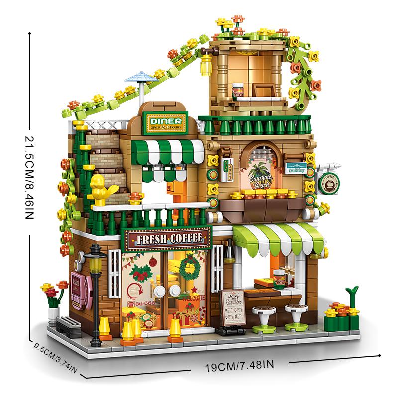 Urban Series Building Blocks Street View Cafe House Model Miniature Architecture Desktop Decor Gift for Boys Girls Kids Toys