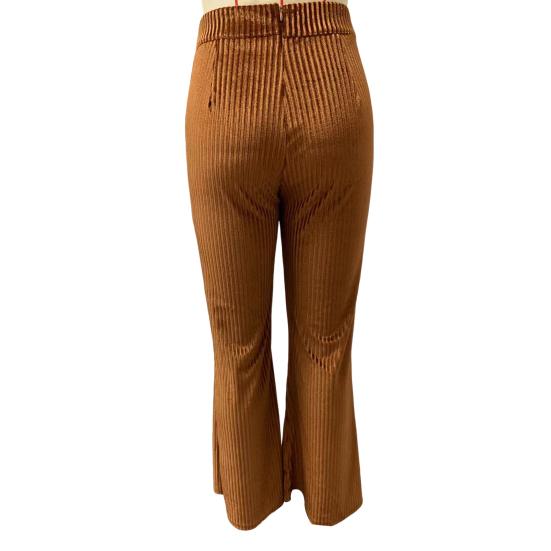 Women Corduroy Pants Elastic High Waist Flared Leg Long Trousers Solid Color Autumn Winter Casual Pants Daily Wear