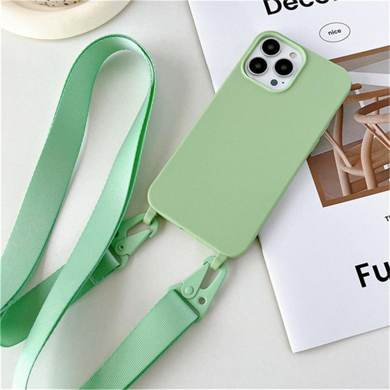 Crossbody Necklace Strap Lanyard Matte Silicone Case For iPhone 14 Pro Max 11 12 13 Mini XR X XS 6S 7 8 Plus SE Shockproof Cover