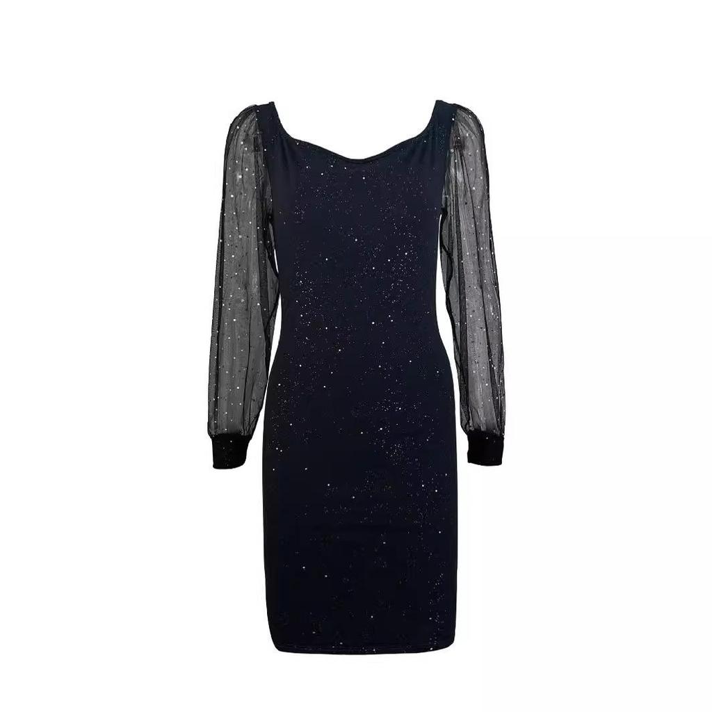 Элегантное вечернее платье бодикон с V-образным вырезом и сетчатыми рукавами, 2024