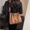 Retro Large Capacity Commuter Tote Bag Women's  New Texture Leather Wide Shoulder Strap Single Shoulder Crossbody Bags