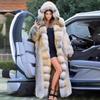 Long Hooded Stitched Faux Fur Jacket Women's Jacket