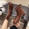 New Fashion Outdoors Women Ankle Boots Square Heel 2024 Hot Sale Solid Color Thick with Back Zipper Round Head Women's Shoes