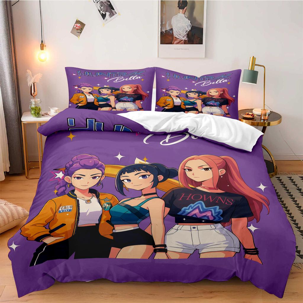 Q K-Pop Demon Hunter Beddding Set for Fans Kids Machine Washable Durable King Queen Twin Size for K-pop Girls Home Bedroom Decor