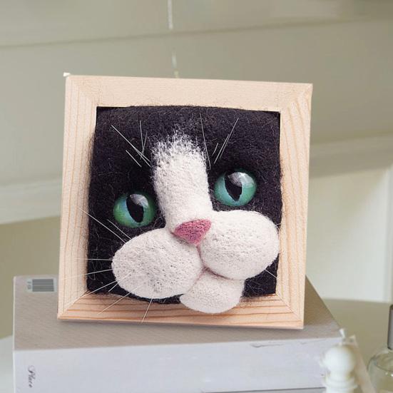 Photo Frame Ornaments with Shaping Base Wool Felt Interactive Lovely Cat Head Doll Knitting Kit Household Supplies