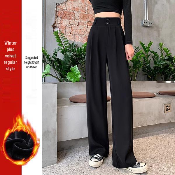 Women's Fleece-Lined Slim-Fit Wide-Leg Pants: High-Waisted, Sleek, and Stylish for Spring/Autumn