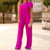 Summer Women's Fashion Solid Colour Loose Diagonal Shoulder Long Jumpsuit
