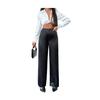 Women Pants Mid-rise Solid Color Loose Fit Wide Leg Design Long Trousers Smooth Satin Casual Trousers Daily Wear
