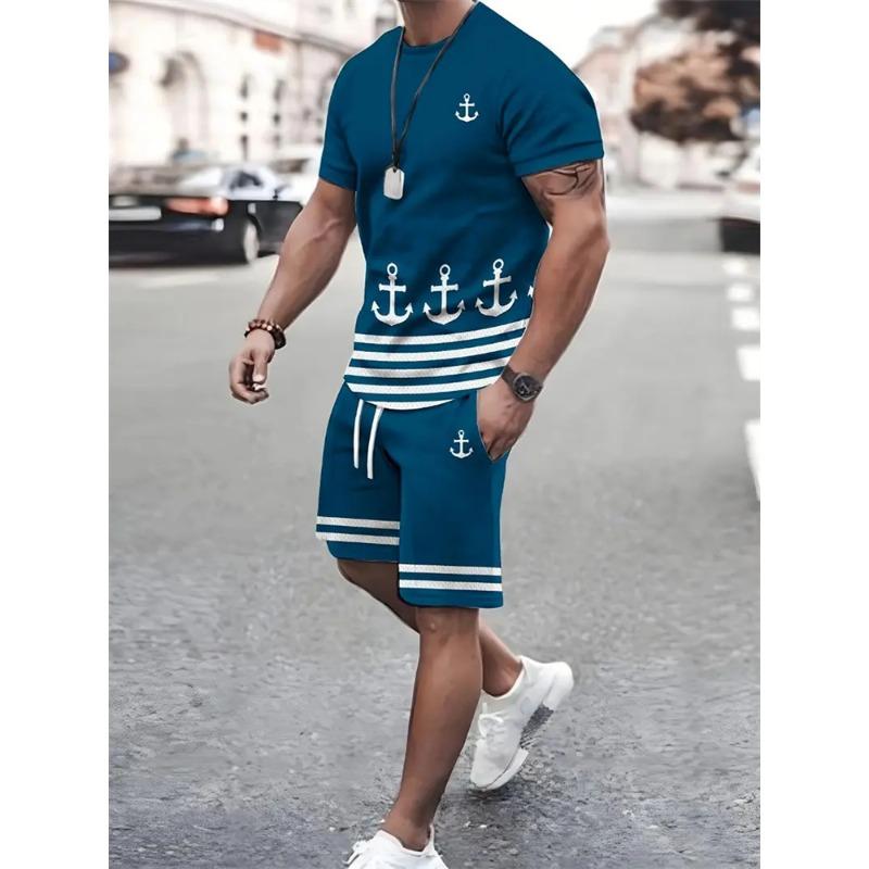 2025 Summer Fashion T Shirt Shorts Set High Temperament Street Men's Mens 3D Short Sleeve Loose Top Gradient Coconut Print Style