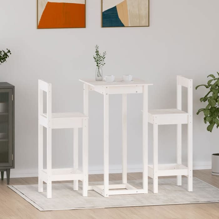 VidaXL Bar Set 3 Pcs Bistro Furniture Set Dining Room Kitchen Pub Furniture Indoor White 3124733