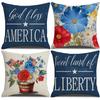Independence Day Pillowcase 45*45 Cm Linen Printed Letters Flowers Pillowcase Sofa Pillowcase