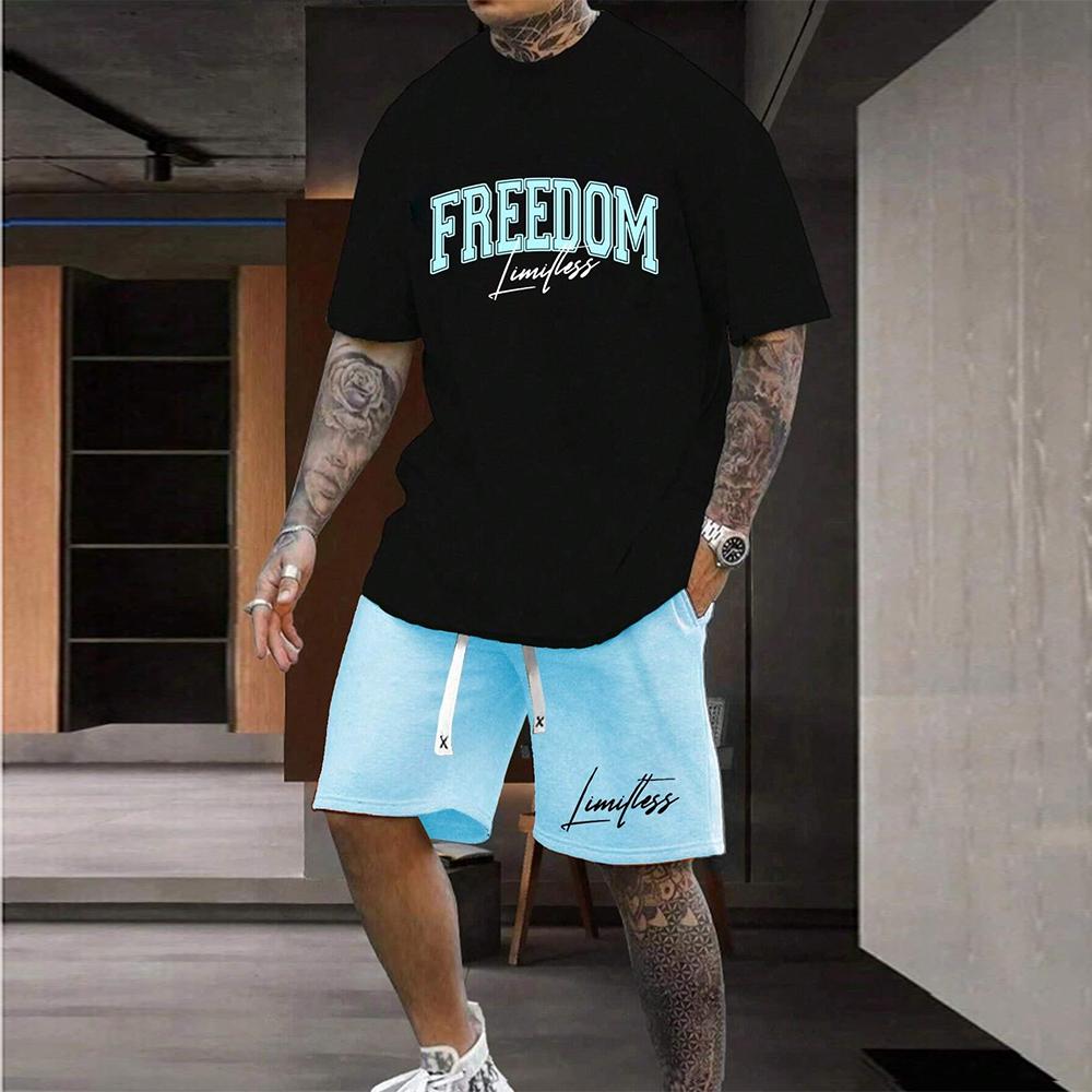 Summer Y2K Style Fashion Trendy Men's Set Extra Large Men's Loose Top Refreshing and Breathable Leisure Travel Set