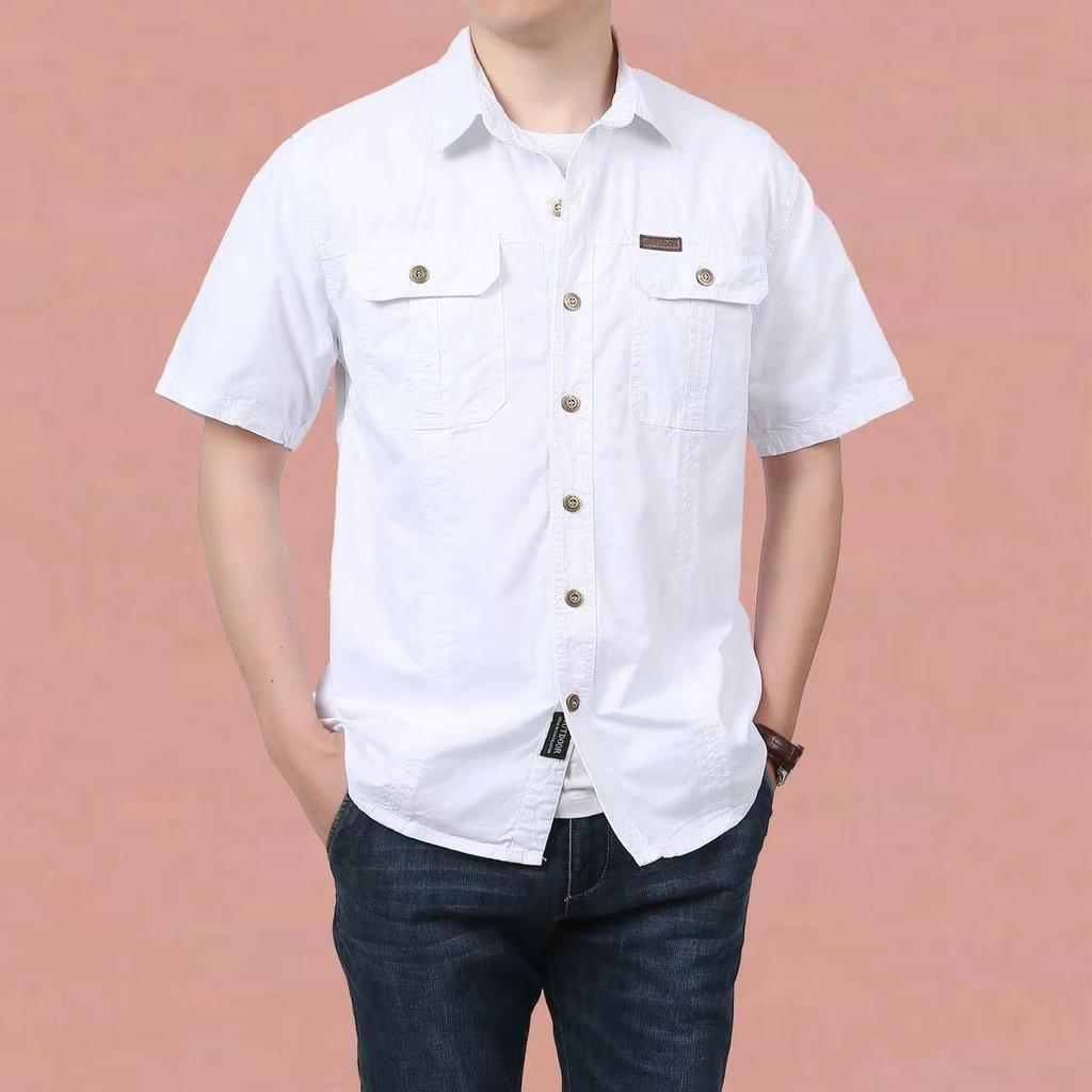 Men's Casual Loose-Fit Long-Sleeve Shirt - Solid Color, Large Size, Autumn Workwear with Pocket