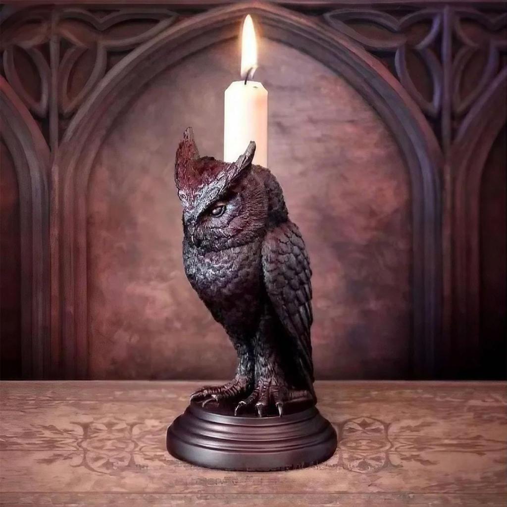 Gothic Candle Holder Resin Figurine Candlestick Stand Home Decor Accessory Holiday Decoration Owl