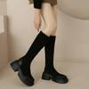 Women Long Sock Boots Autumn Winter Black Thick High Heel Round Head Elastic Stocking Boots Platform Slip On Casual Botines