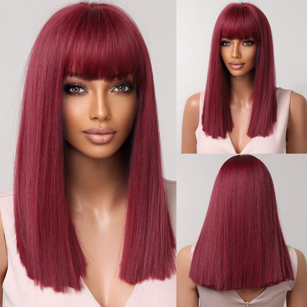 Long Brown Straight Layered Wig with Bangs Natural Looking Soft Synthetic Wigs Daily Party Use Fake Hair High Temperature Fiber