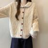 Korean Style Heart Button Cable Knit Cardigan with Doll Collar for Women, Perfect for Autumn and Winter