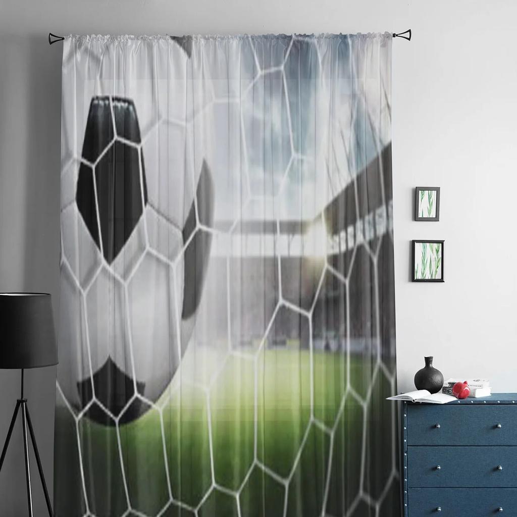 Soccer Players Stadium Sheer Curtains for Living Room Transparent Tulle Window Treatments Bedroom Kitchen Home Decor Veil Drapes