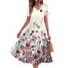 Women's Summer Casual Fashion Print Pocket Short Sleeve V-Neck Swing Dress