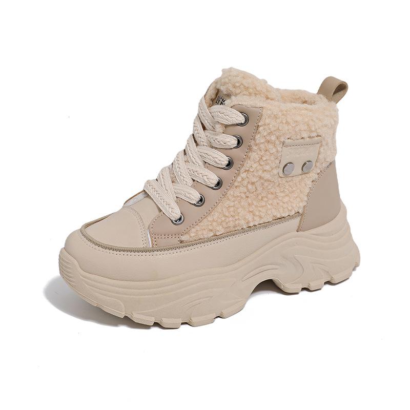 Women's Chunky Platform Snow Boots Winter Warm Faux Fur Lining Ankle Booties Lace-Up Comfortable Anti-Slip PU Leather Short Boots Shoes for Women