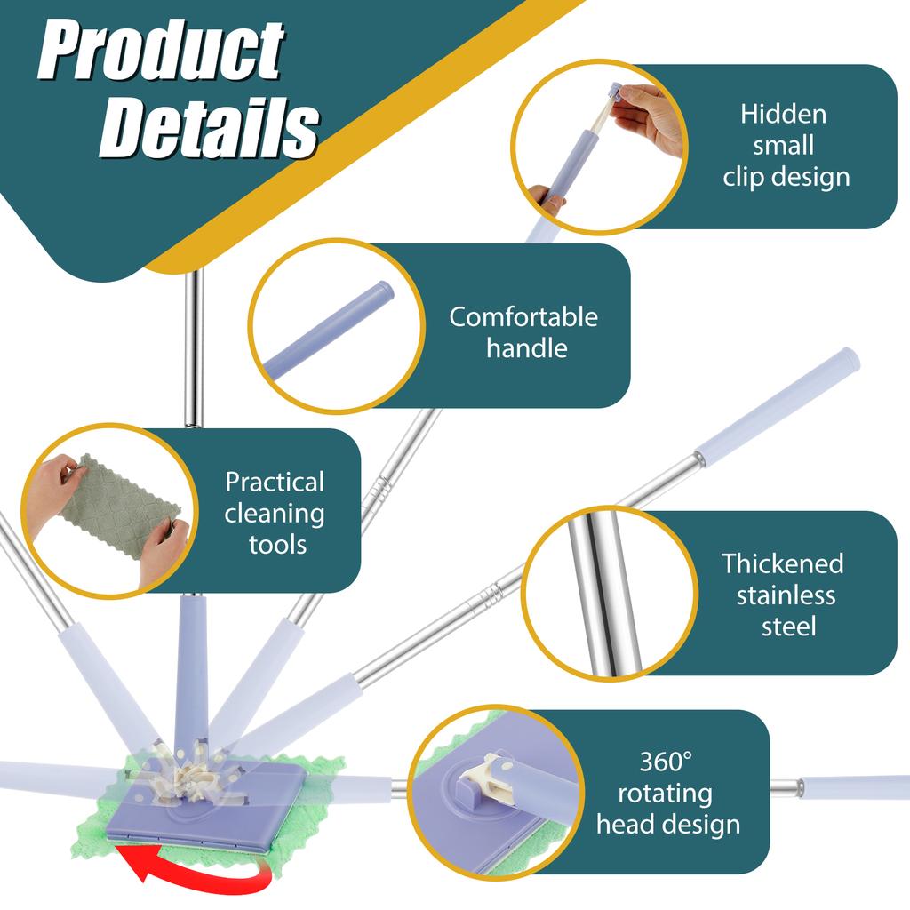 Microfiber Dust Mop Auto Cloth Changing Mini 360°Rotating Flat Floor Mop Compatible with Face Towels Multifunctional