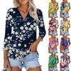 Women's Summer Fashion Casual Printed V-Neck Seven Sleeve Shirt Top