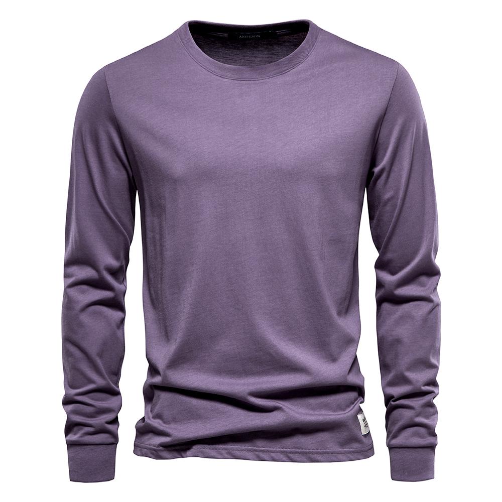 TrendHub Solid Color Cotton T Shirt Men Casual O-neck Long Sleeved Mens Tshirts Spring Autumn High Quality Basic T-shirt Male