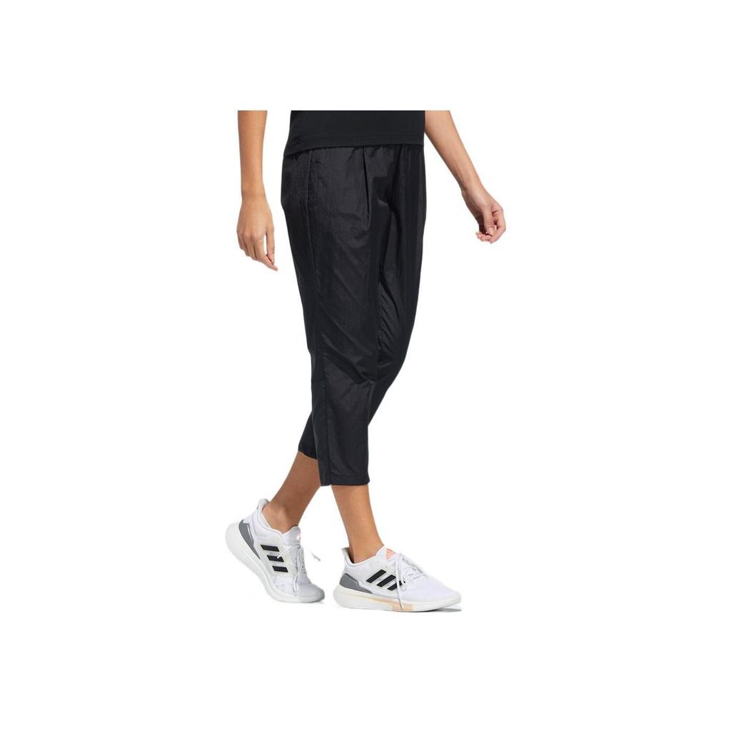 Adidas Solid Logo Micro Mark Cropped Sports Pants Women Bottoms Black HE9958