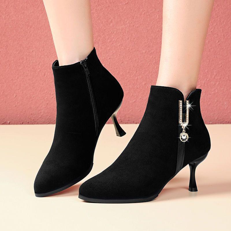 Fashion Pole Heeled Female Short Shoes Plus Big Size Stripper Women's Ankle Boots Suede Footwear On Offer Chic and Elegant Hot Booties