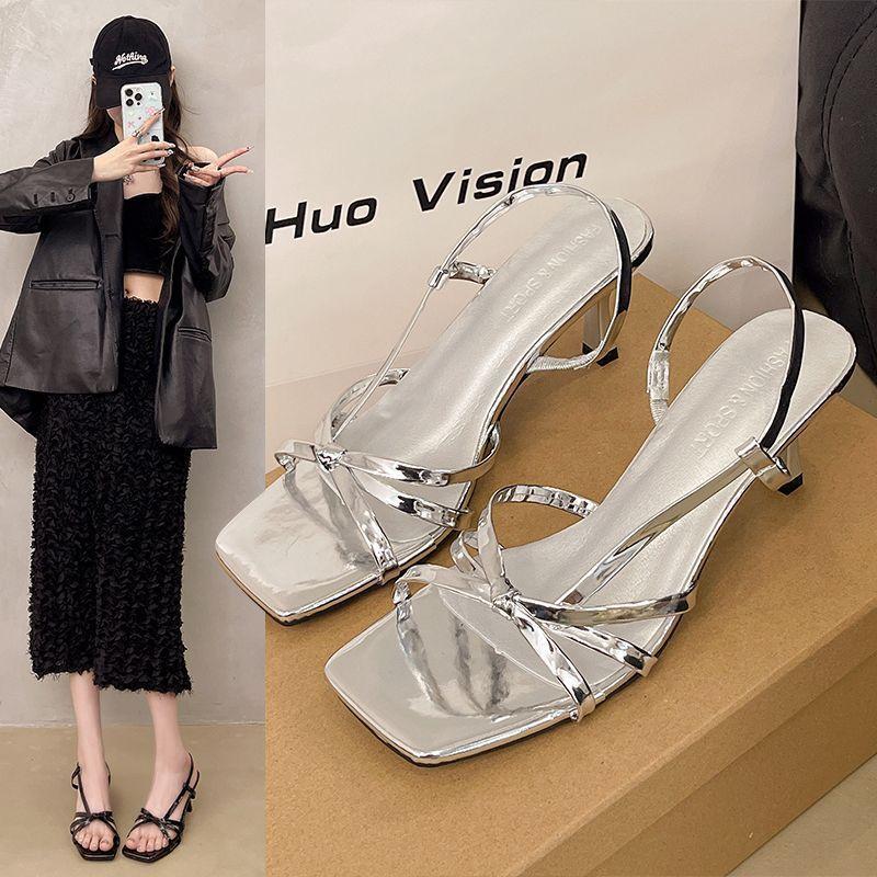 Internet celebrity temperament strap celebrity stiletto open-toed high heels 2025 fairy style summer French cross-heeled sandals