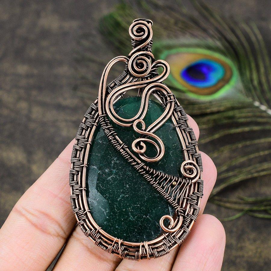 Emerald Natural Gemstone Handmade Copper Wire Wrap Jewelry Pendant 3.43 I5Z91
