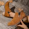 Faux Suede Med Heel Ankle Boots Women Autumn Pointed Toe Square Heels Chelsea Boots Woman 2024 Brown Slip-On Short Botas Mujer