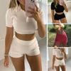 Women's Rib Knit Shorts Slim Fit Workout Gym Shorts High Waist Tummy Control Biker Shorts Seamless Booty Athletic Shorts for Yoga