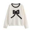 2024 Autumn Women's European & American Style 3D Bow Color Block Round Neck Knit Sweater