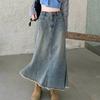 Vintage Denim A-line Skirt with Mermaid Hemline for Pear Shaped Women